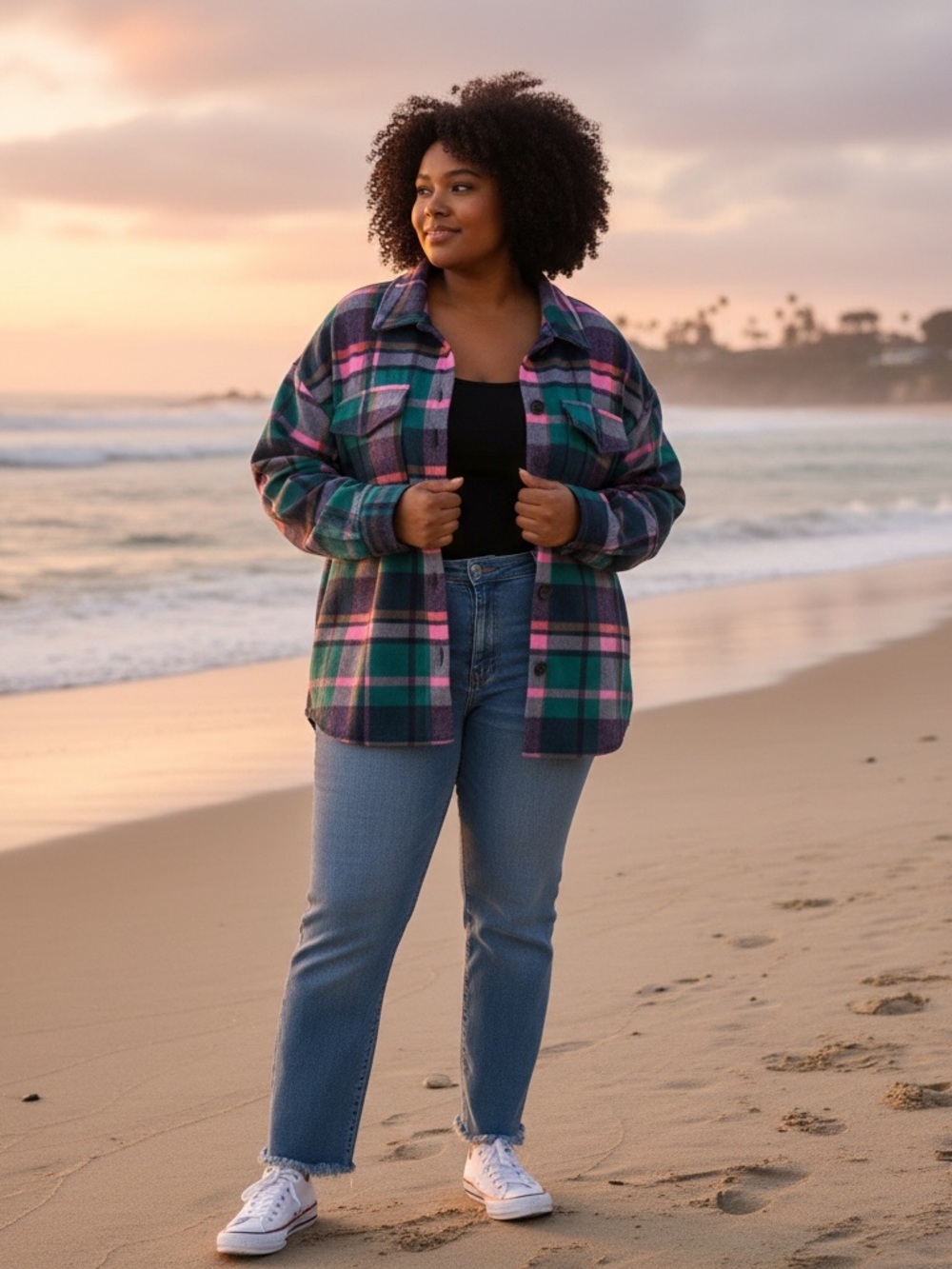 AVEC LES FILLES 3X nwt Plaid Button-Up Shacket in Teal & Pink